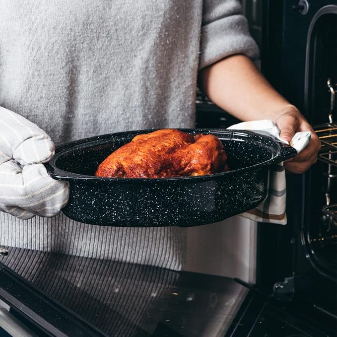 Granite Ware 13" Oval Roaster with Lid – Enameled Steel, Oven Safe to 932°F – Ideal for Roasting, Baking & Sourdough Bread – Self-Basting Cover, Dishwasher Safe, 7 lb Capacity | Oval Roaster Capacity, Roasts Up To 7 Lb Poultry Or Meat, Covered Cooking ...