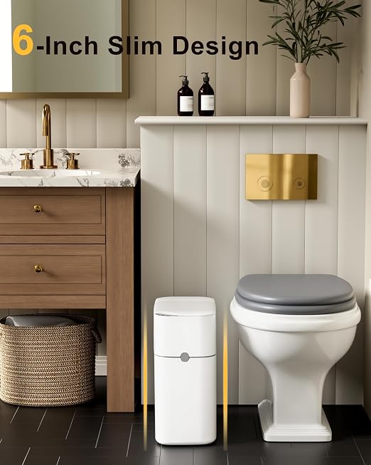 CTIME Touchless Automatic Bathroom Trash Can with Lid for Bathroom | Touchless trash can, Motion sensor,Waterproof trash can, Bathroom trash bin,Odor sealing, Bathroom privacy,Space-saving