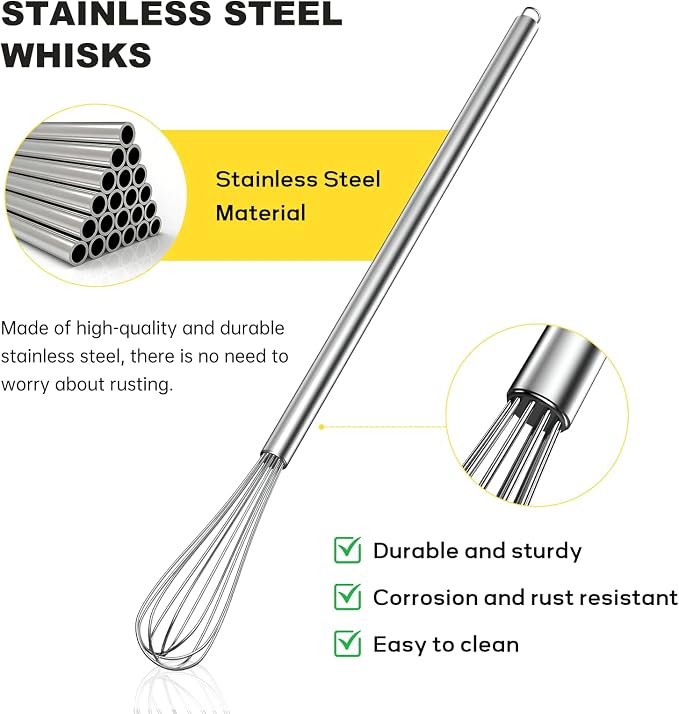 NileHome Mini Whisks Stainless Steel Whisk Set 9" 11"Kitchen Small Wisk Balloon Wire Tiny Whisks for Cooking, Whisking, Blending, Beating, Stirring 2 Pack