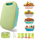 Gintan Camping Cutting Board, 9-in-1 Collapsible Chopping Board with Colander, Kitchen Vegetable Washing Basket for Camping, Camping Gifts Camping essentials for RV Campers (Blue Green)