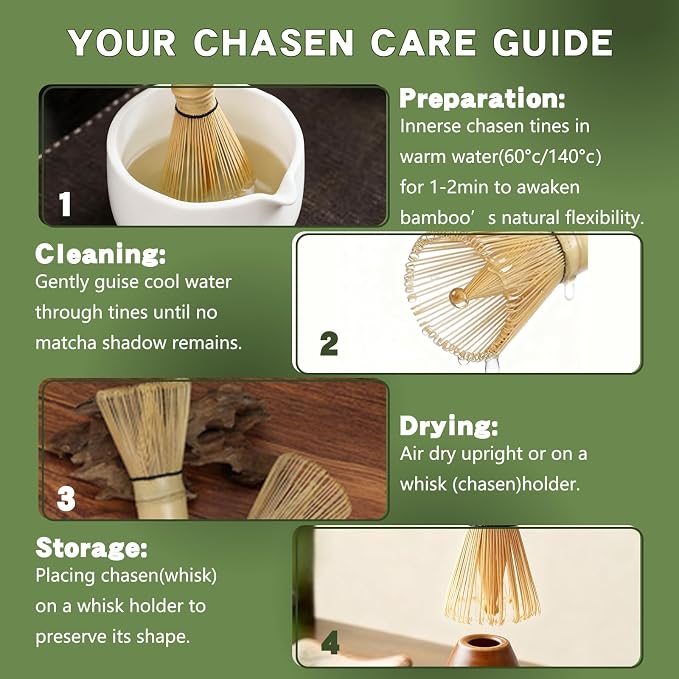 Clay&Fire Matcha Whisk, Handcrafted Bamboo Whisk for Matcha Powder (Yellow) | Traditional Japanese Chasen for Matcha Stirrer, 100% Natural Matcha Wisk