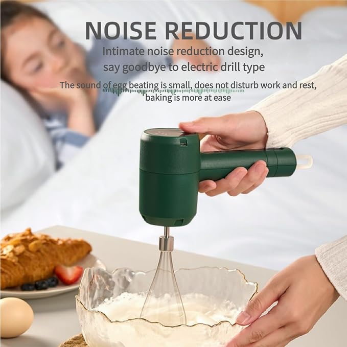 Cordless Hand Mixer, USB Rechargeable Electric Hand Mixer with 3 Speeds, Detachable Stainless Steel Whisks, Compact Egg Beater for Baking, Batter, Whipped Cream - Stress-Free Sage Green