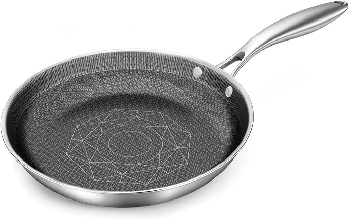 COOKER KING 10-Inch Stainless Steel Pan, Hybrid Nonstick Frying Pan | 3-Ply Clad Cookware, Healthy & Non-Toxic, Dishwasher & Oven Safe, Stay-Cool Handle, Induction Compatible – Metal Utensil Safe