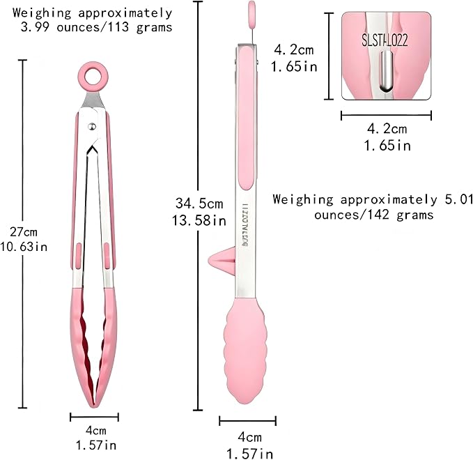 2 Pack Pink Silicone Cooking Tongs, 12-9Inch Stainless Steel Tongs for Cooking Heat Resistant Silicone Cooking Tongs Perfect for Grilling, Salad, and Canning