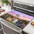 HOMETITUTE Spring Stove Top Covers for Electric Stove 28x20 Inches Puppy Flower Garden Sunset Heat Resistant Glass Cooktop Protector Pad Decorative Stovetop Cover Dish Drying Mats for Kitchen Decor