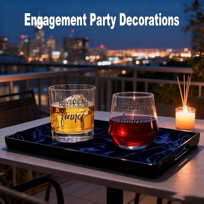 Engagement Gifts for Couples, Engagement Party Decorations - Unique Fiance Gift for Him or Her! Proposal Decorations, Whiskey Wine Glasses, Best Gift for Newly Engaged Couple, Women (Crystal Glass)