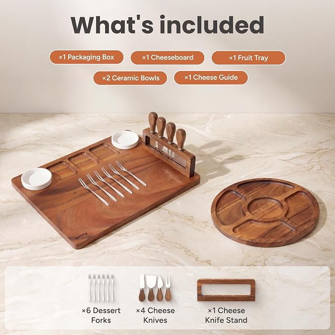 SMIRLY Charcuterie Board Set with Serving Accessories, Large Walnut | Housewarming, Wedding, Bridal Shower and Birthday Gift for Women, Ideal for Serving Cheese, Snacks and Appetizers
