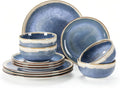 Sweejar 12 Pieces Ceramic Dinnerware Sets for 4, Periwinkle Purple | Gradient Glaze Plates and Bowls Set, Microwave & Dishwasher Safe, Stackable Dish Set, Scratch Resistant Dishware Sets
