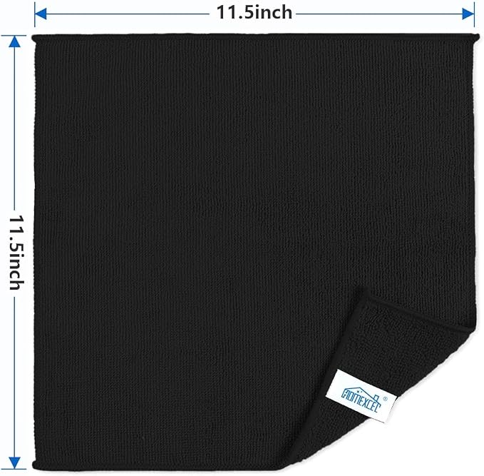 HOMEXCEL 100PK Microfiber Cleaning Cloth, Cleaning Rag for Home, 11.5x11.5 | Reusable, Lint Free, Scratch-Free and Highly Absorbent Towels for Kitchen, Window and Glass, Cars, Black