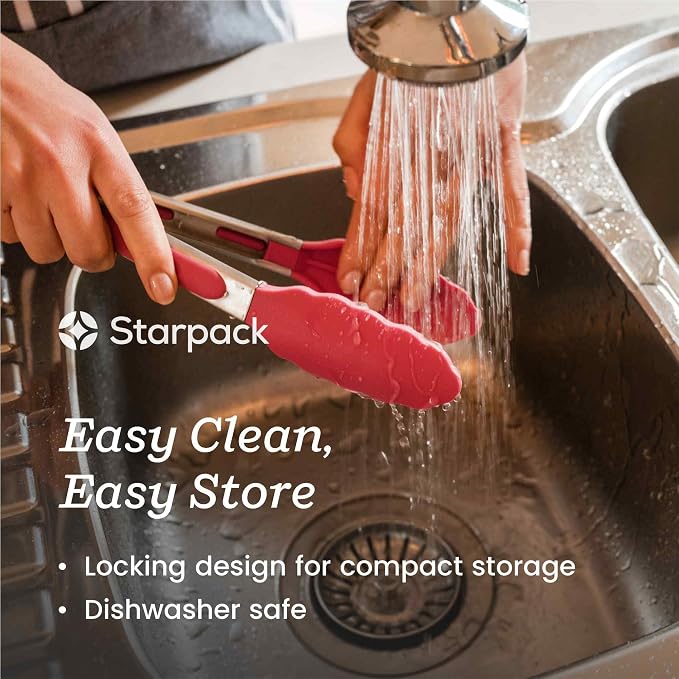 Starpack Get a Grip Silicone Kitchen Tongs (12 Inch) - LFGB Non Toxic, 600°F Heat Resistant, BPA-Free - Heavy-Duty Stainless Steel, Locking - Dishwasher Safe for Nonstick Cookware Earthy Pink