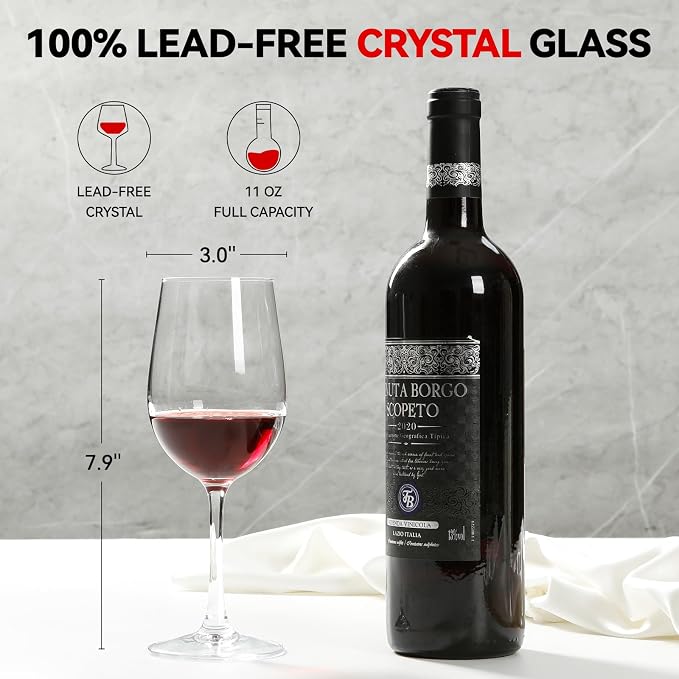 Red Wine Glasses Set of 4, 11oz, Premium Crystal Wine Glasses Hand Blown, Unique Birthday Gift or Wedding Anniversary