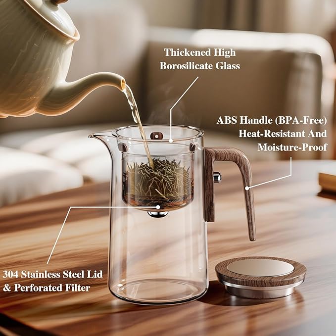 Enchanti Tea Pot, One Touch Glass Teapot with Infuser, Tea Maker for Loose Leaf Tea, Tea Gifts Set -27oz/800ml