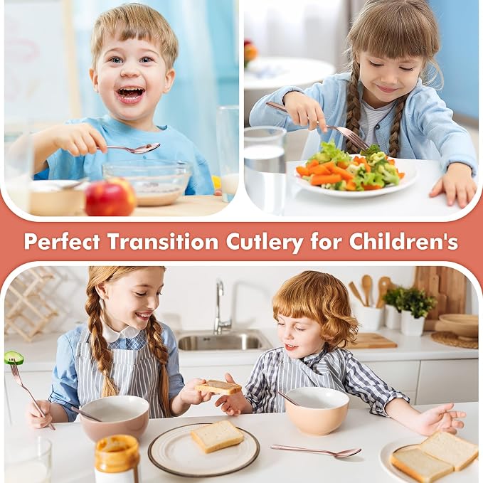 12Pcs Stainless Steel Toddler Utensils Small Metal Kids Silverware | Food-grade, Ideal Transitional Baby Forks and Spoons, Cute pattern, Designed for Children, Dishwasher Safe, Mirror Polished