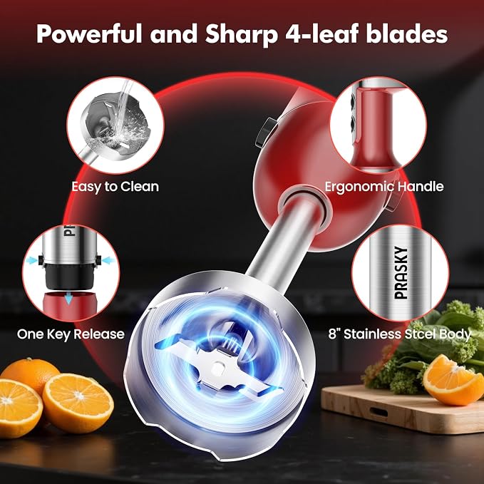 Immersion Blender Powerful Four Blades, Hand Mixer 5-in-1 with 20-speed, 1200W One-button Disassembly and Washing, Suitable for Kitchen Making Soups, Protein Shakes and Baby Food | One-button Disassembly and Washing, Suitable for Kitchen Making Soups, ...
