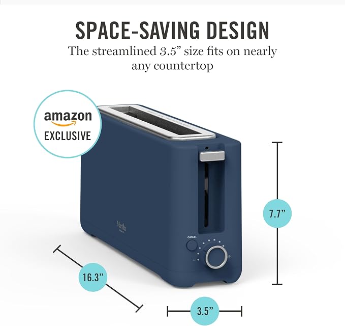 Martha Stewart 2 Slice Long Slot Toaster, Extra Wide, Indigo Blue | 10 Shade Settings, 10” Wide Slot, Sourdough, Bagels, Artisan Bread & Waffles, Smart Centering, Removable Crumb Tray