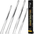 HOTEC Kitchen Tweezers Tongs Stainless Steel, Set of 4-10" and 12inch Extra-Long Food Tweezers Fine Kitchen Tongs for Cooking,Grill and Baking