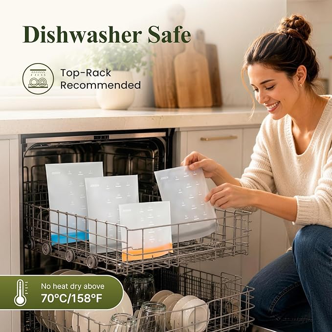 Dishwasher Safe Reusable Storage Bags Stand Up - BPA Free Reusable Sandwich Bag - Leakproof Gallon Freezer Bags, Food Storage Bags - Multicolor 6 Large + 6 Sandwich + 6 Snack Bags