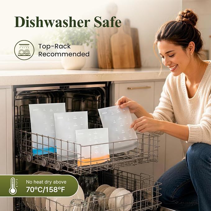 Dishwasher Safe Reusable Storage Bags Stand Up - BPA Free Reusable Sandwich Bags - Leakproof Gallon Freezer Bags, Food Storage Bags - Multicolor 5 Large+ 6 Sandwich + 5 Snack Bags