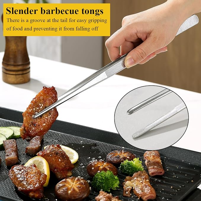 Berglander Kitchen Tweezers Tongs 2pcs, 12" Extra-Long Stainless Steel Metal Heavy Duty Cooking Tweezers for Chef, Serving Food, Grill, Culinary, Pasta, Salad, BBQ