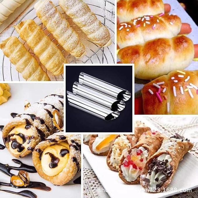 30 Pack Cannoli Horn Form Set, Large Stainless Steel Canolis Tubes Moulds Cannoli Kit for Baking Cannoli, Croissant Shell, Cream Roll Dessert, Safety Filled Edges