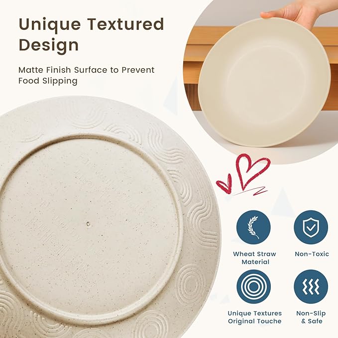 40 PCS Dinnerware Set Service for 8, Kitchen Wheat Straw Dinnerware Set Unbreakable - Plates Set, Bowls Set,Cups Set, Microwave and Dishwasher Safe Dish Set for Dinner, Outdoor(Beige)