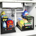 Under Sink Organizer, L-Shaped 2 Tier Pull Out Cabinet Organizer | For Kitchen and Bathroom, Slide Out Under Cabinet Storage, Metal Under Sink Storage with Sliding Drawer, 50 lbs, Black 2 Pack