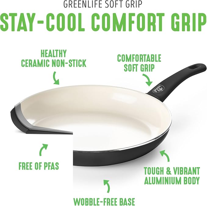 GreenLife 2 Piece (7” & 10”) Ceramic Nonstick Frying Pan Set, Black & Cream | PFAS-Free Nonstick Coating, Family Skillet Set, Egg Pan, Omelet Pan, Stay-Cool Handles, Dishwasher & Oven Safe up to 350F