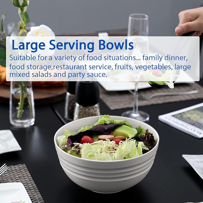 Homestockplus 【Non Ceramic】 68 Oz Salad Bowls,Large Serving Bowls 6 Pcs Unbreakable Ramen Bowl for Salad,Soup,Ramen,Noodle,Oatmeal,Snack Apply to Kitchen, Freezer,Dishwasher & Microwave Safe