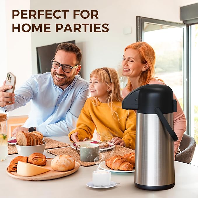Coffee Carafe for Keeping Hot, 102OZ / 3L Airpot Coffee Dispenser with Pump | Large Thermal Coffee Urn for Hot Drinks Tea Liquid, 304 Insulated Stainless Steel Hot Water Beverage Dispenser for Parties