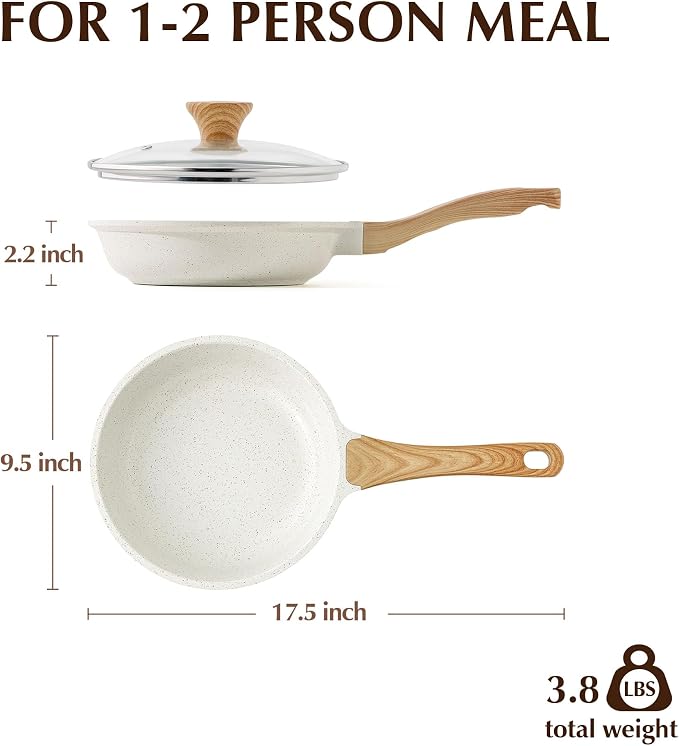 SENSARTE 9.5Inch Nonstick Ceramic Frying Pan with Lid, PFAS/PTFE/PFOA Free | Ceramic Omelette Pan Skillet, Healthy Non-toxic Chef's Pan, Induction Compatible Pan, Heat Resistant Handle