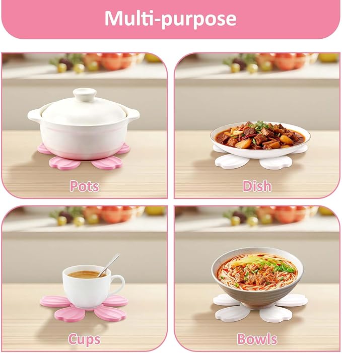 Silicone Trivets for Hot Dishes - Expandable/Collapsible Design Tree Trivets Set for Hot Pans/Dishes/Plates/Pots/Teapots/Bowl/Warming Trays,Hot Pads for Table,6 Trivets+1 Stand (PK+WT)