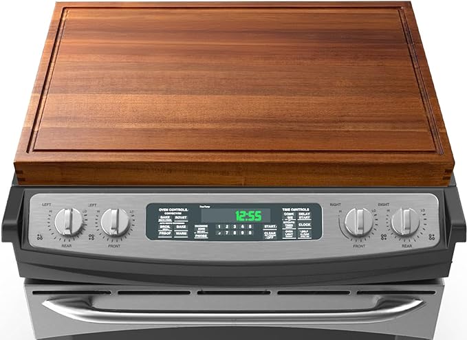 DAOYOUSKY 30x22 Acacia Noodle Board Stove Cover Wood with Handles, Wooden Stovetop Cover Cutting Board with Juice Groove for Gas Stove and Electric Stove Top, kitchen sink cover for counter space