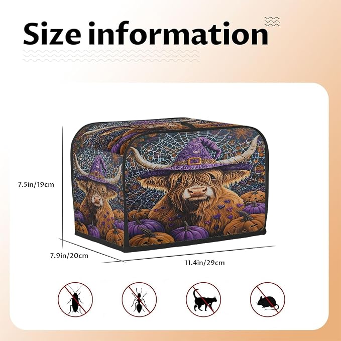 2 Slice Toaster Cover Halloween Highland Cattle Toaster Covers Two Slice Wide Slot Waterproof and Dustproof Covers for Wide Slot Toasters and Small Appliances Kitchen Decor Gifts