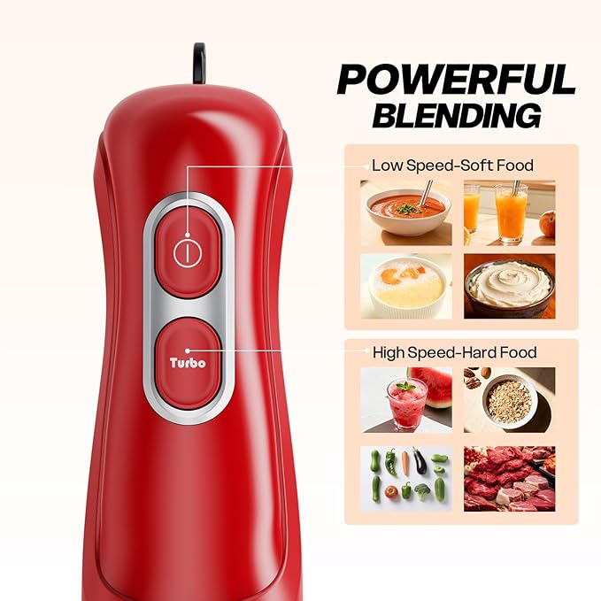 Turelar Immersion Blender Corded 400W, 2 Speed, Emulsifier, Blend, BPA-Free | Hand Blender Stick Mixer, Ergonomic Handle, Stainless Steel Blades, Effortless Blending for Soup, Smoothies, Puree, Baby Food