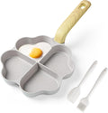 Caannasweis Egg Pan Omelette Pan, 4-Cup Nonstick Granite Omelette Skillet Breakfast Frying Pan Egg Cooker Suitable for Gas Stove & Induction Cookware, PFOA PFOS Free, Beige Heart Shaped