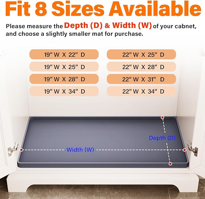 FLATO Waterproof Under Sink Mat, 28" x 19", White | Shelf Liner for Kitchen and Bathroom, Cabinet Protector, Organizers and Storage, Flexible Silicone Drip Tray