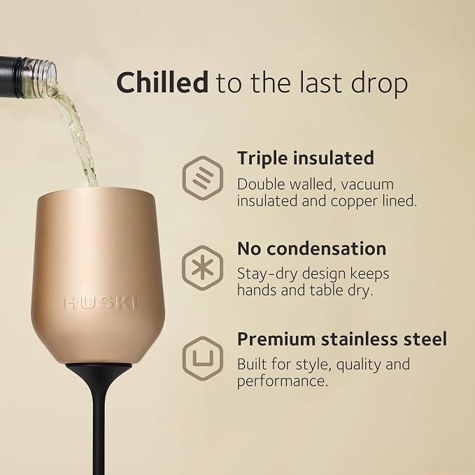 Huski Wine Tumbler 2.0 | NEW | Award-winning Design with Detachable Stem | Premium Stainless Steel Wine Glass with Lid | Triple Insulated Tumbler | 12oz Capacity | Great Gift (Stone Grey)