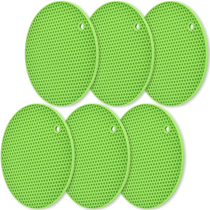 homEdge Silicone Trivets Mat, 6 Packs Multipurpose Non Slip Heat Resistant Pot Holder-Green