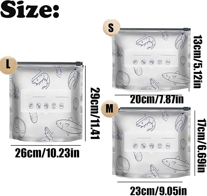 Reusable Aluminum Foil Sealable Storage Bags, 2025 New Resealable Vacuum Zipper Pouches for Food, Stand Up Foil Sealable Bags with Label and Zip Lock for Vegetable Fruit Meat (10PCS, Large)