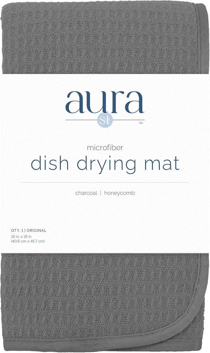 S&T INC. Dish Drying Mat, 16" x 18", Large, Charcoal Grey | Absorbent Microfiber, Kitchen Counter Mat for Dishes, Utensils, Pots and Pans, Machine Washable