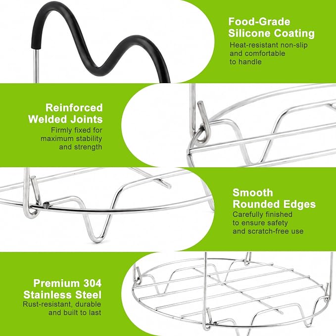 Steamer Rack Trivet with Silicone Handle Compatible with Instant Pot, 6, 8 Quart Steamer Wire Cooling-Rack Trivet Accessory for Healthier Meals, Multi-Use Rack for Roasting & Serving