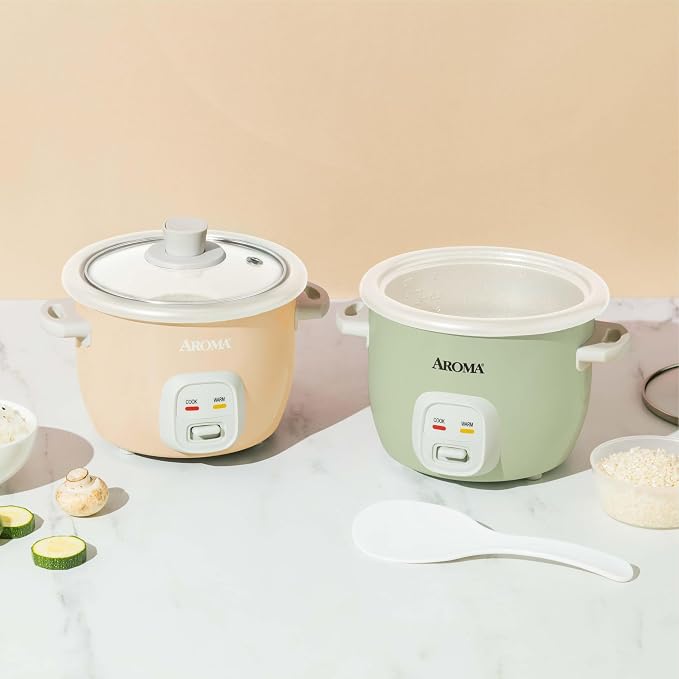 AROMA® Mini Rice Cooker, 2-Cup (Uncooked) / 4-Cup (Cooked), Grain Cooker, Soup Maker, Oatmeal Cooker, Auto Keep Warm, 1 Qt, Milk Tea, ARC-302NGMT