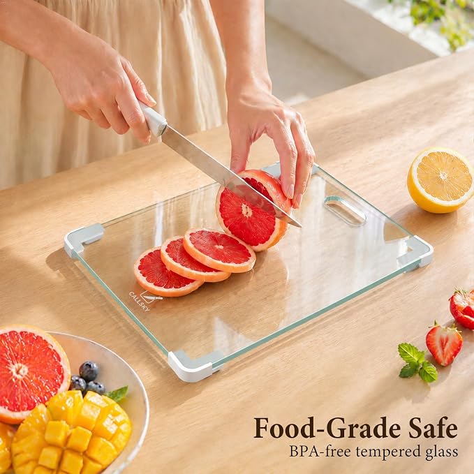 12x8 Clear Tempered Glass Small Cutting Board for Kitchen Countertop | Non-Slip Corner Guards, Shatter-Resistant, Heat Resistant Non-Toxic Board