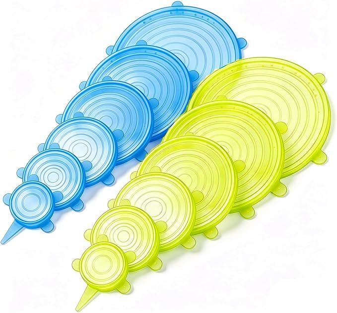 12 pcs Silicone Stretch lids set(6 Sizes,blue&yellow) | Reusable Food Storage Covers,Flexible to Fit All Shape of Containers,Food Cover to Keep Food Fresh