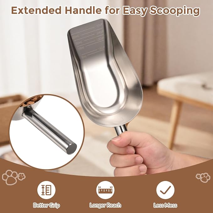 Pet cat-dog food-scoop measuring 1-cup - Food-grade 304 stainless steel material | 1-Cup capacity | Precision scale measurements