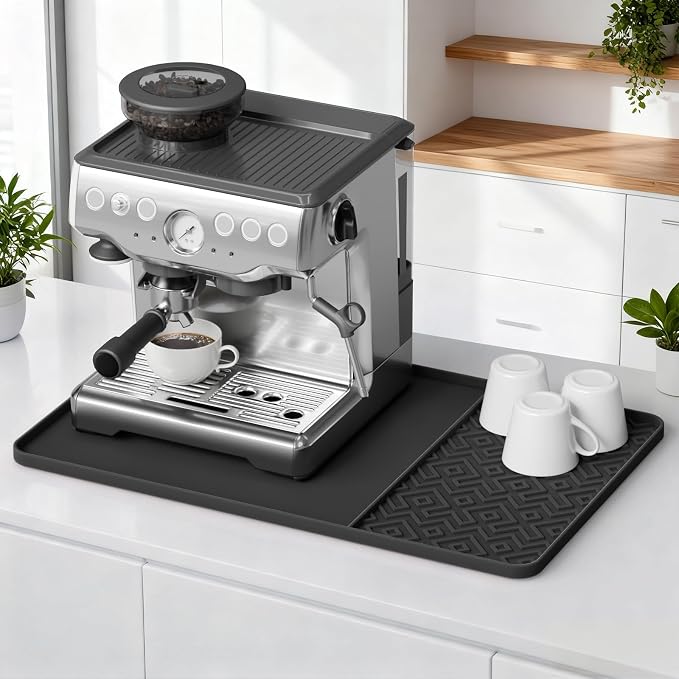 Silicone Coffee Mat with Raised Edges 24" x 16" – Waterproof Countertop Mat, Coffee Maker Pad, Espresso Machine Mat, Heat Resistant Dish Drying Mat