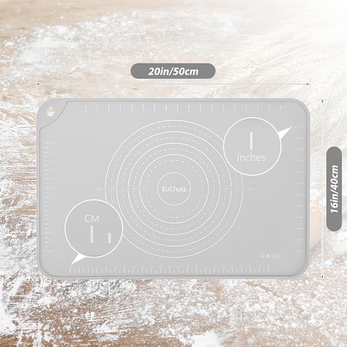 Silicone Pastry Mat 20"*16" Extra Thick Non Stick Baking Mat Food Grade Silicone Dough Rolling Bake Mat with Edge Heightening Light Grey