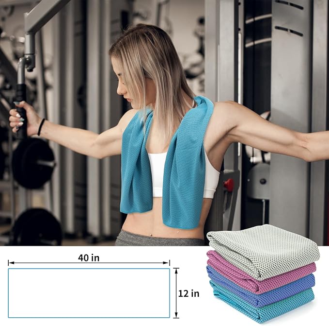 YESLIFE Cooling Towels, 4-Pack 40"x12", Multicolor Set C | Microfiber gym towels, soft breathable neck wrap, cooling towel for yoga running sport camping, Multicolor, 4-pack