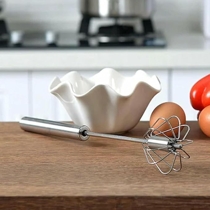 Stainless Steel Whizzy Whisk, Semi Automatic Whisk Egg Whisks Mixer for Stirring, Blending, Whisking, & Beating Blender, Hand Push Mixer (10 inches)