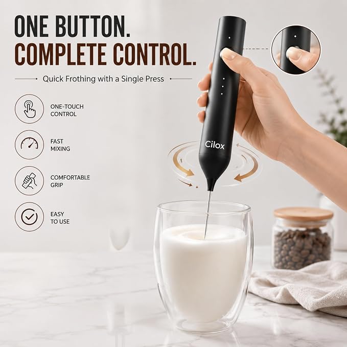 Rechargeable Milk Frother Handheld with 3-Speed & 3 Detachable Stainless Whisks with Stand, Electric Whisk Frother Wand, Mixer Wand for Coffee, Lattes, Cappuccino & Matcha